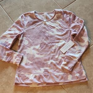 VOGO Women's Pink & White Camo Fleece Jersey Sweatshirt W/thumb Holes Large NEW